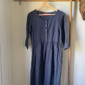 Pyne and Smith Striped Navy Button-Front Women’s Midi Dress